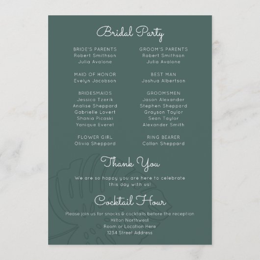 Topisches Monstera Leaf Beach Island Hochzeitsprog Programm (Rückseite)