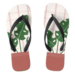 Topisches Monstera Terrakotta Rosa Kariert Badesandalen