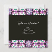 TOPKAPI BLUE BLACK DAMASK MONOGRAMM, rosa weiß Einladung (Rückseite)