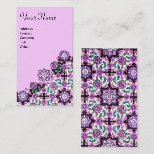 TOPKAPI,DAMASK-FLORALPINK LILA SCHWARZE BLUME VISITENKARTE (Vorne/Hinten)