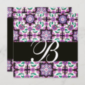 TOPKAPI DAMASK MONOGRAMM Schwarz-weiß rosa grün Einladung (Vorne/Hinten)