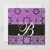 TOPKAPI LILA BLACK DAMASK MONOGRAM rosa grün Einladung (Vorderseite)