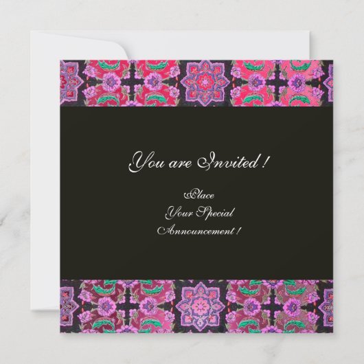 TOPKAPI RED BLACK PINK DAMASK MONOGRAMM grün Einladung (Rückseite)