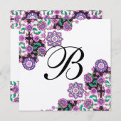 TOPKAPI SCHWARZ-WEISS DAMASK MONOGRAMM Rosa Gold Einladung (Vorne/Hinten)