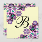 TOPKAPI SCHWARZ-WEISS DAMASK MONOGRAMM Rosa Gold Einladung (Vorne/Hinten)