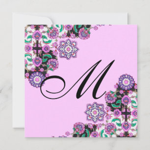TOPKAPI SCHWARZ-WEISS DAMASK MONOGRAMM, rosa silbe Einladung