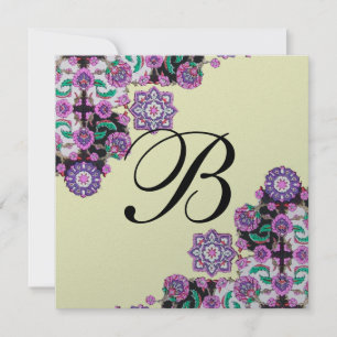 TOPKAPI SCHWARZ WEISS DAMAST MONOGRAMM rosa silber Einladung