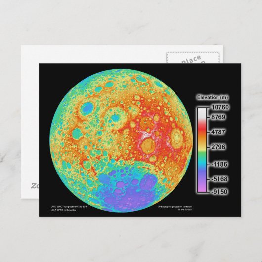 Topografische Farbkarte der Mondoberfläche Postkarte (Vorne/Hinten)