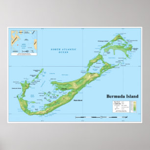 Topografische Karte der Bermuda-Inseln Großbritann Poster