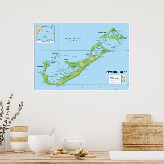 Topografische Karte der Bermuda-Inseln Großbritann Poster (Küche)