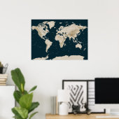 Topografische Karte der Welt in Tan Poster (Heimbüro)