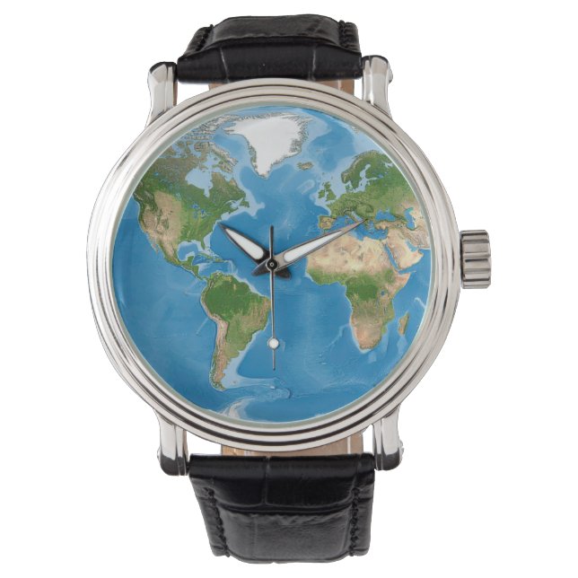 Topografische Weltkarte Erdillustration Armbanduhr (Vorderseite)