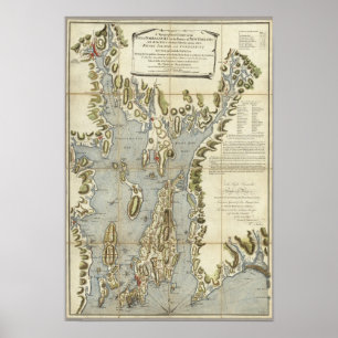 Topografisches Diagramm der Bucht von Narraganset Poster