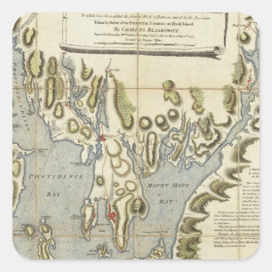 Topografisches Diagramm der Bucht von Narraganset Quadratischer Aufkleber