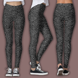 Topografisches Linienmuster | Schwarz und Weiß Leggings