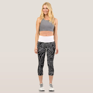 Topographic Line Art in Black 🗺️ Capri Leggings