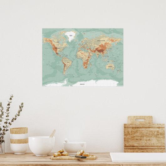 Topographic World Map Poster (Küche)