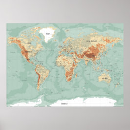 Topographic World Map Poster