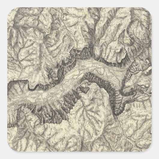Topographical Map of The Yosemite Valley Quadratischer Aufkleber (Vorderseite)
