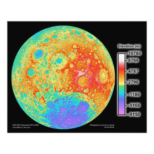 Topographische Farbkarte der Mondoberfläche des Fotodruck