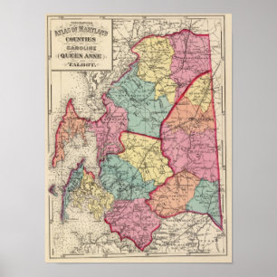 Topographischer Atlas von Maryland-Landkreisen Poster