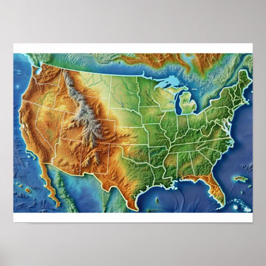 Topographisches US-Kartenplakat Poster (Vorne)