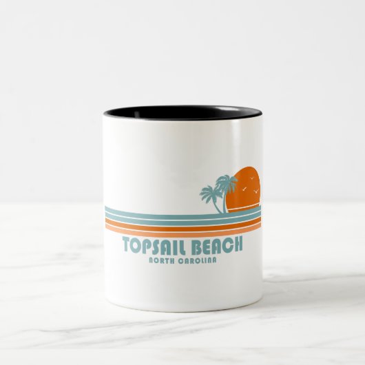 Topsail Beach North Carolina Sun Palm Trees Zweifarbige Tasse (Mittel)