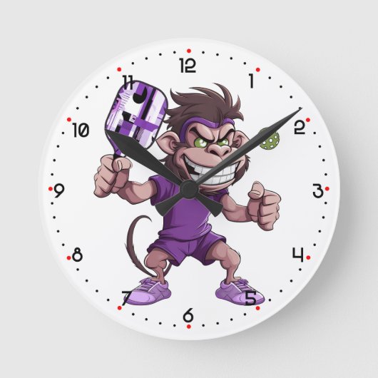 Topspin Schimpanse Pickleball Runde Wanduhr (Vorderseite)