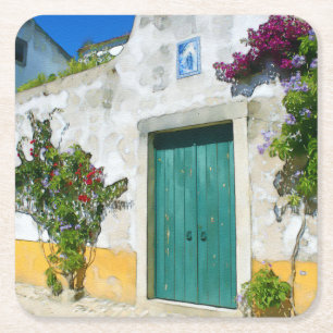 Tor aus grün-grünem Holz Rechteckiger Pappuntersetzer