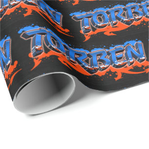 Torben Vorname Name Graffiti blue orange Geschenkpapier