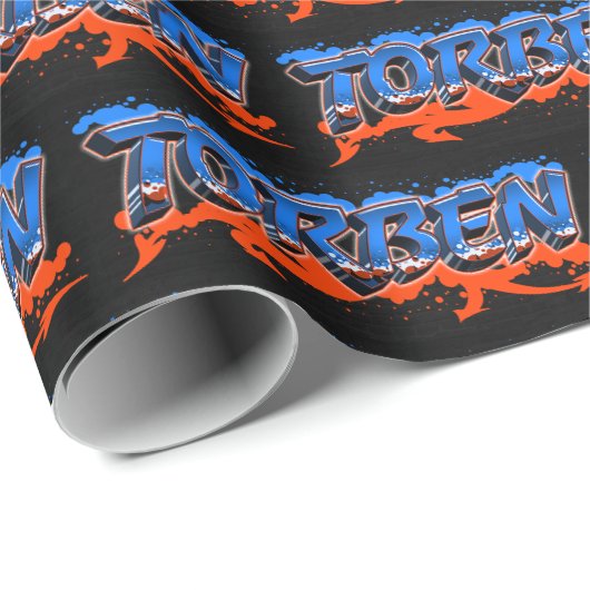 Torben Vorname Name Graffiti blue orange Geschenkpapier (Rolleneckpunkt)