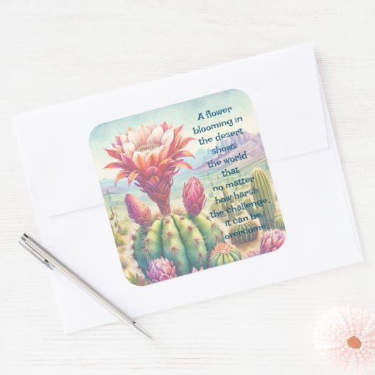Torch Cactus Blume & Quote Quadratischer Aufkleber (Umschlag)
