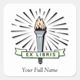Torch Ex Libris Bookplate, Square Label for Books Quadratischer Aufkleber