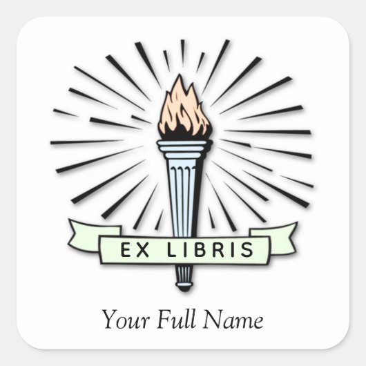 Torch Ex Libris Bookplate, Square Label for Books Quadratischer Aufkleber (Vorderseite)