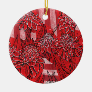 Torch Ginger Lily, Red Blume Tropical Floral Art Keramik Ornament