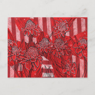 Torch Ginger Lily, Rote Blume Tropische Kunst Postkarte