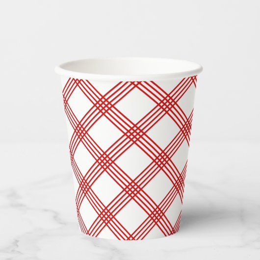 Torchon Kariert Diagonal Red Paper Cup Pappbecher (Vorderseite)