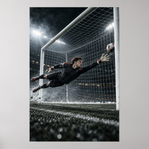 Torfußball-Torhüter beim spektakulären Hechtsprung Poster
