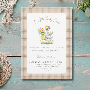 Törichte Gans Blumen Braun Gingham Baby Shower Einladung