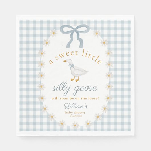 Törichte Gans Daisy Blau Schleife Gingham Babypart Serviette (Vorderseite)