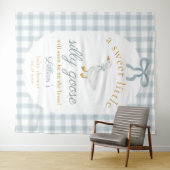 Törichte Gans Ente Blau Gingham Baby Shower Hinter Wandteppich (Beispiel (Horizontal))