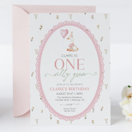 Törichte Gans Pink Florale Erster Geburtstag Einladung