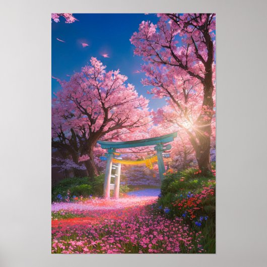 Torii Gate Amidst Cherry Blossom Splendor Poster (Vorne)