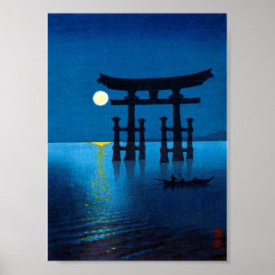 Torii Gate and Full Moon, Koho Shoda, Holzschnitt Poster