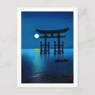 Torii Gate and Full Moon, Koho Shoda, Holzschnitt Postkarte