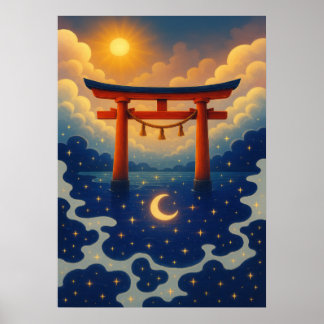 Torii Gate mit Sun und Moon Fantasy Japanisch Poster