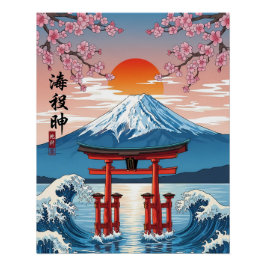 Torii-Tor bei Sonnenaufgang am Fuji Poster