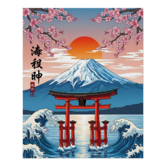 Torii-Tor bei Sonnenaufgang am Fuji Poster