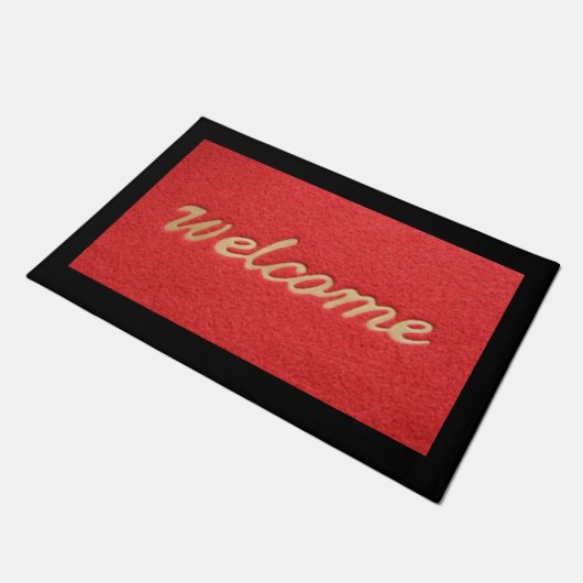 Tormat Willkommen Red Gold Black Fußmatte (Schrägansicht)