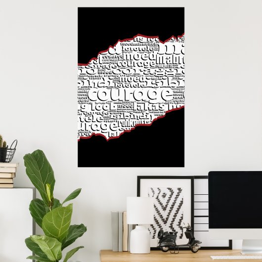 Torn Black & White Courage Red Line Poster (Heimbüro)